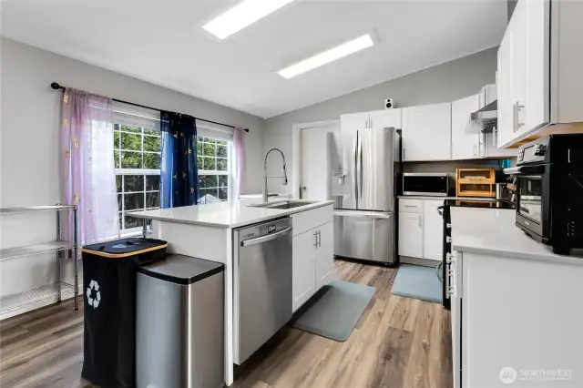 View of kitchen from dining room