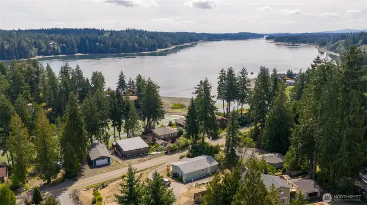 Overhead drone of the home and area.
