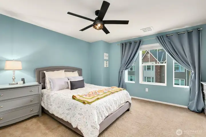 Primary bedroom with brand new fan installed
