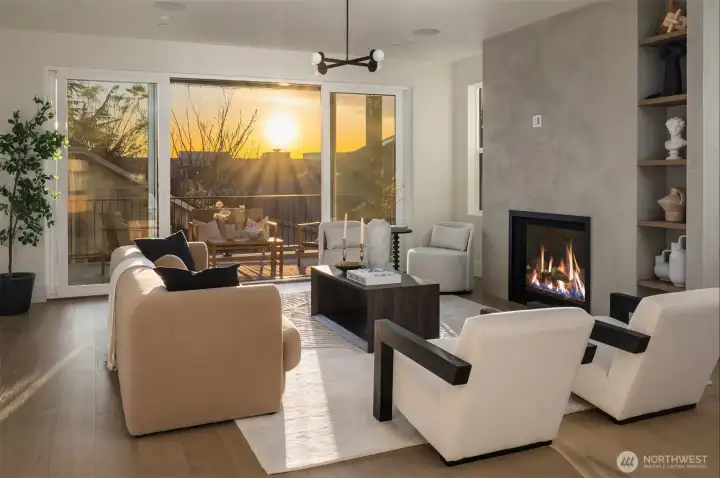 Living area on main level with incredible sunset views!