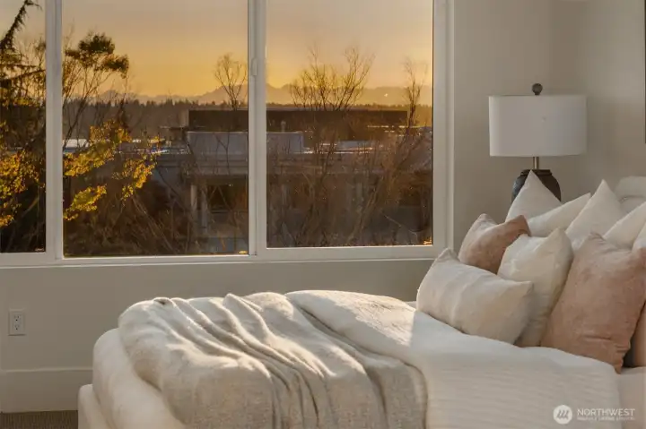 Primary bedroom with incredible sunset views