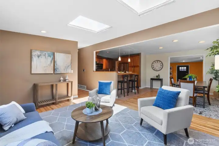 Living room open concept to dining and kitchen
