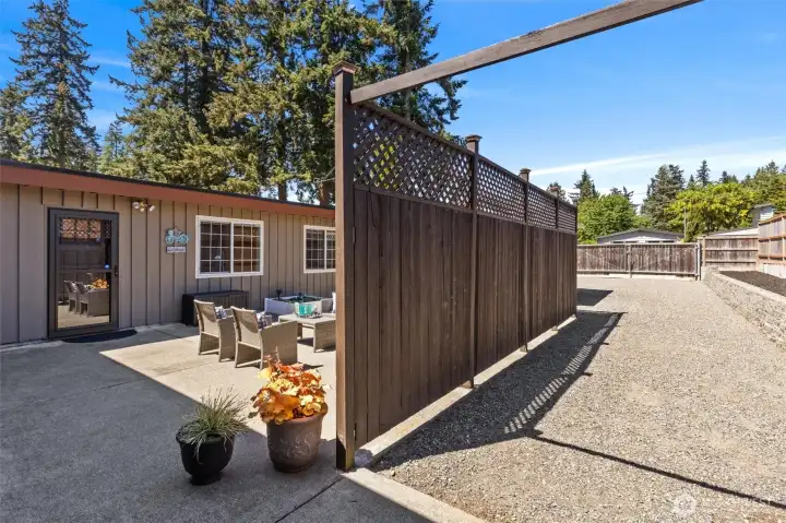 Patio/rv parking. east side