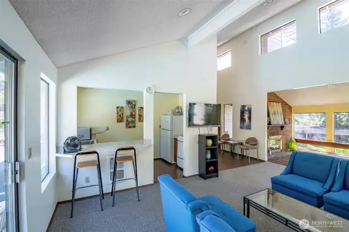 Cabana boasts plenty of seating, a kitchen, grill and access to the pool. Cabana boasts plenty of seating, a kitchen, grill and access to the pool.