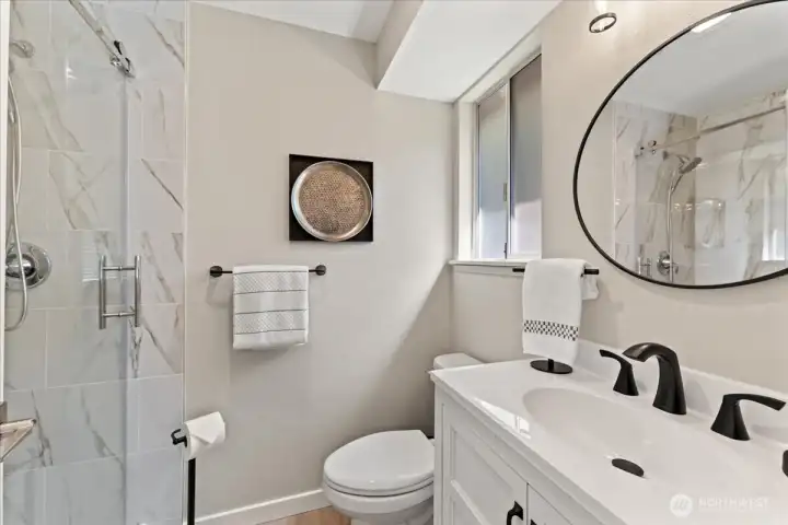 Thoughtfully remodeled primary bathroom showcases designer finishes. Modern finishes create a spa-inspired primary retreat. Thoughtfully remodeled primary bathroom showcases designer finishes. Modern finishes create a spa-inspired primary retreat.