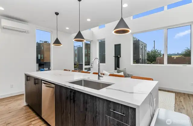 Huge Elegance waterfall quartz kitchen Counter