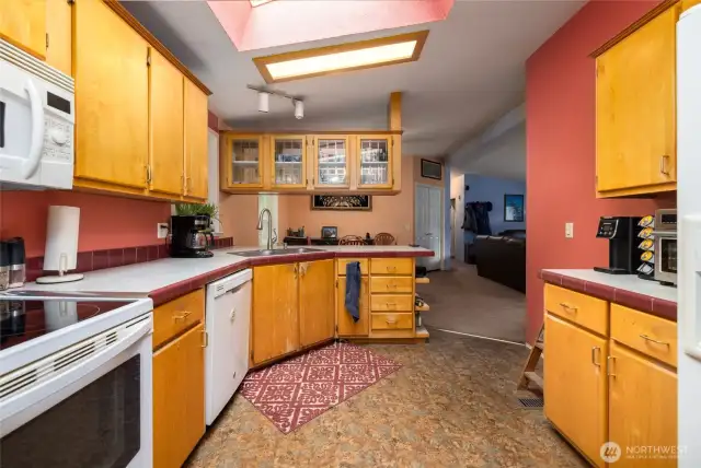 Kitchen with skylights to let in tons of natural light