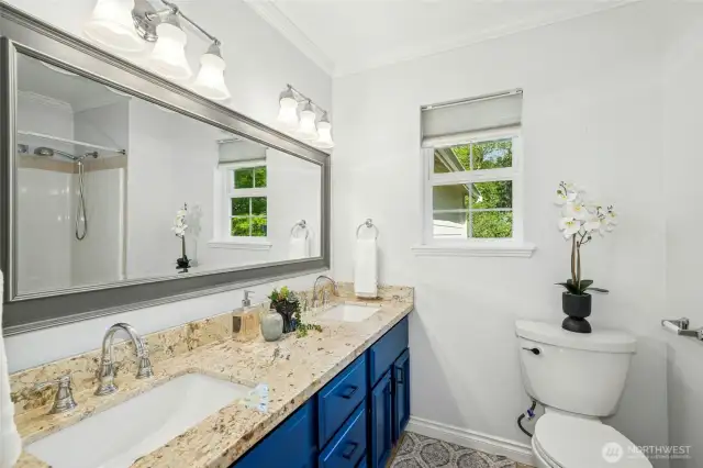 Stylish bathroom with modern fixtures.