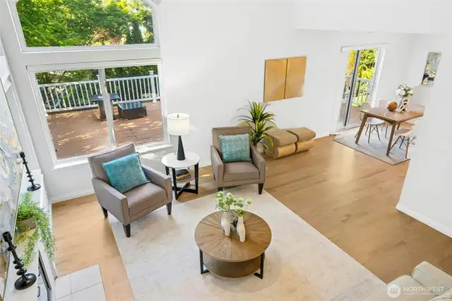 Stunning top-down view of the spacious living room.