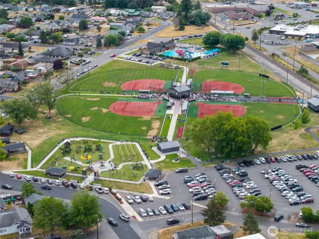 At the top of the photo is the Shaw Aquatics Center. Enjoy outdoor activities conveniently located a minute from this home.