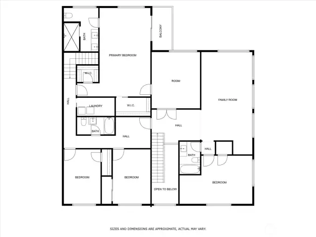 Upstairs layout with 4 bedrooms, media room and 2nd living room.