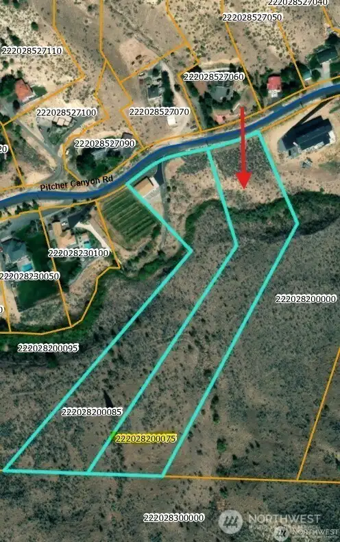 Aerial photo from the County - parcel with the red arrow is 1585 Pitcher Canyon Rd
