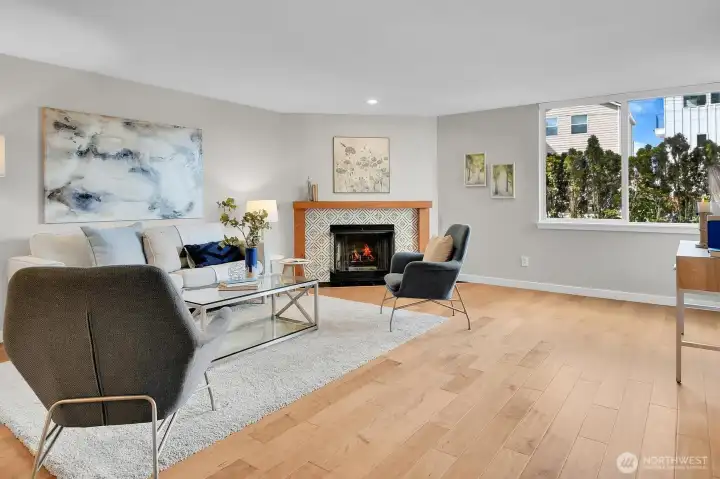 Brand new top-down shades frame every window.