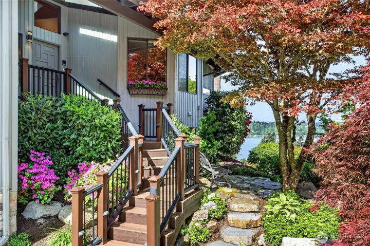 Beautiful landscaped entry welcomes guests.
