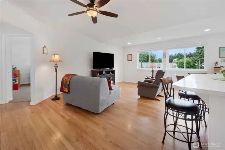 Main family/great room off back of home and open to kitchen.