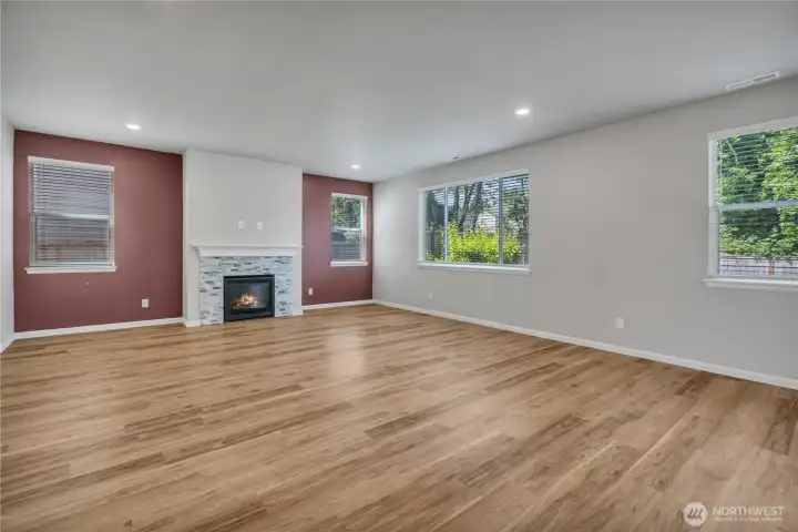 Spacious great room with cozy fireplace