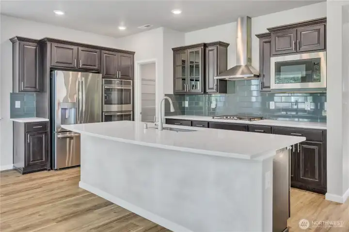 Large eating bar with solid surface countertop
