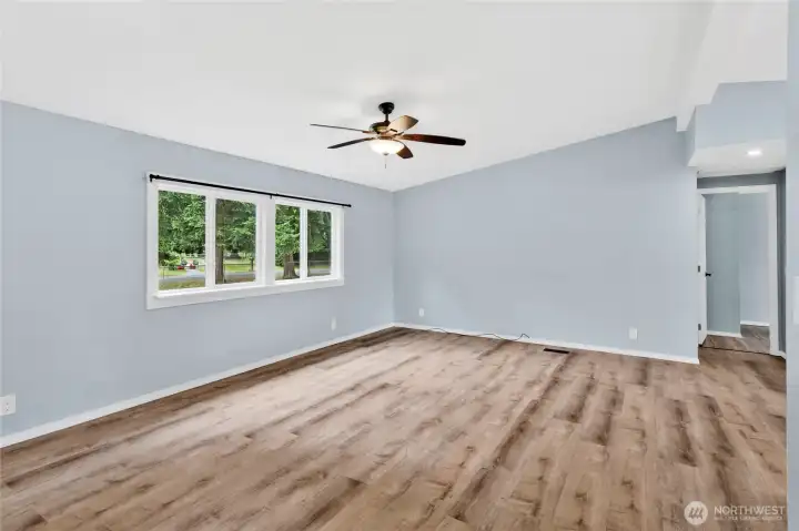 View of family room looking back towards the hallway that leads to the bedrooms