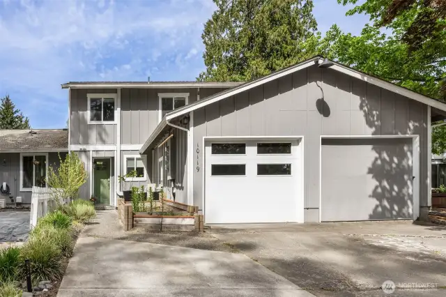 One car garage (white garage door)