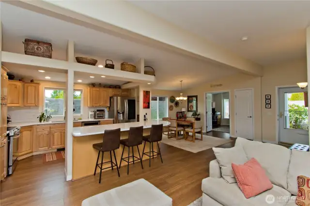 Living room flows into the dining area for easy entertaining
