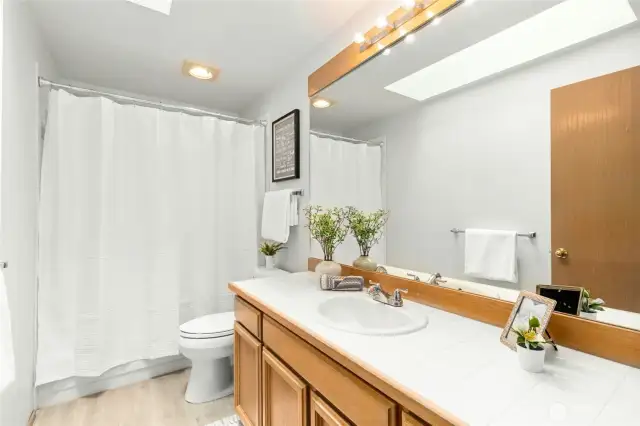 Guest bath with another skylight.