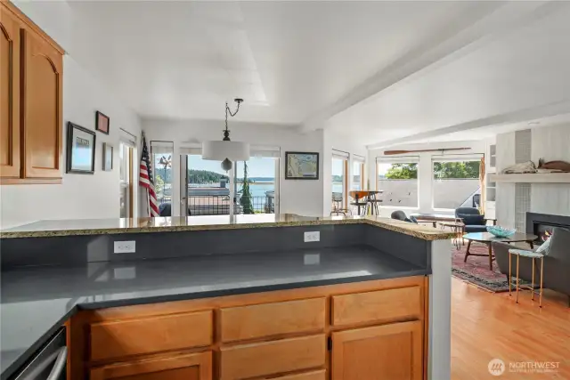 View from kitchen to great room