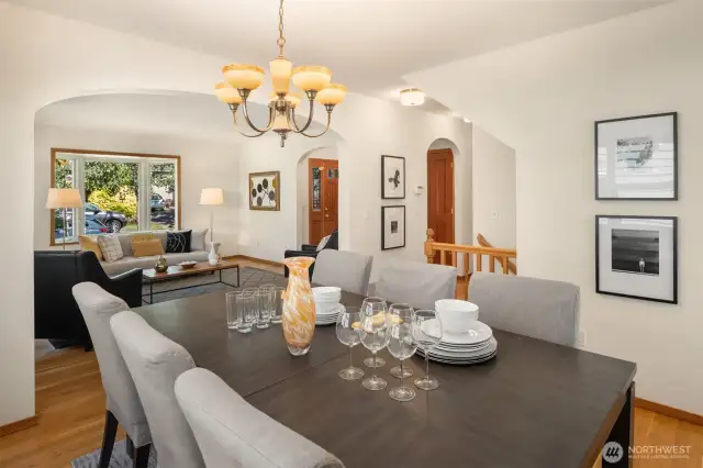 Located off the kitchen is the dining room. A comfortable setting for sharing meals with good company.