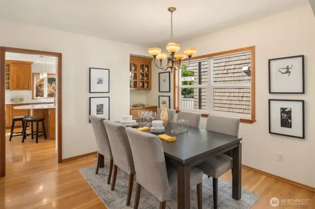 Dining room flows into kitchen.