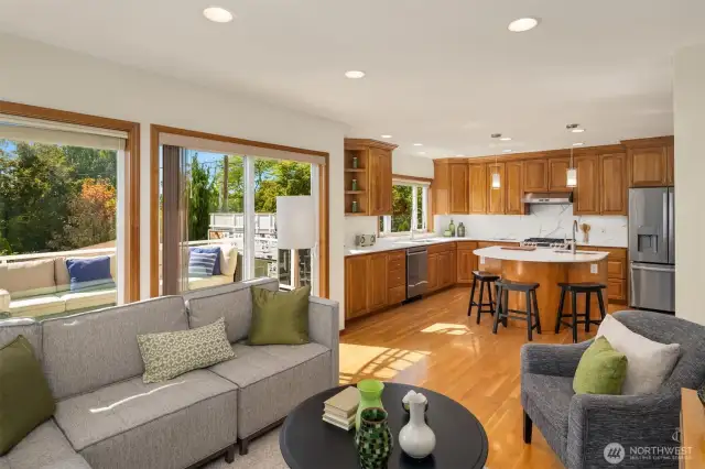 Open concept kitchen and family room.