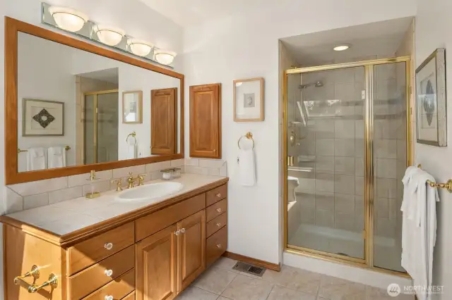 Shower accompanies primary bathroom.