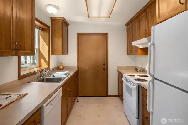 Entry of ADU with kitchen.