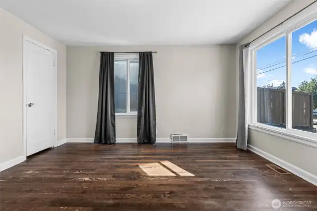 Bright bedroom with built-in closet for convenient storage