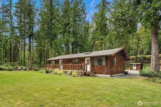 Back of the home, large entertaining deck.