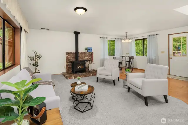 Family room, kitchen with eating nook.
