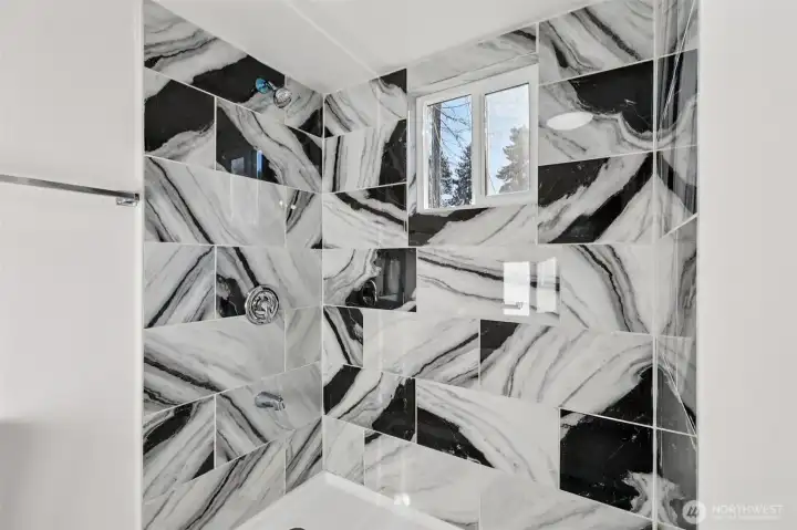 Updated standing shower designed for comfort and convenience.