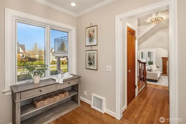 Peek into the hallway. Powder room is located here too.