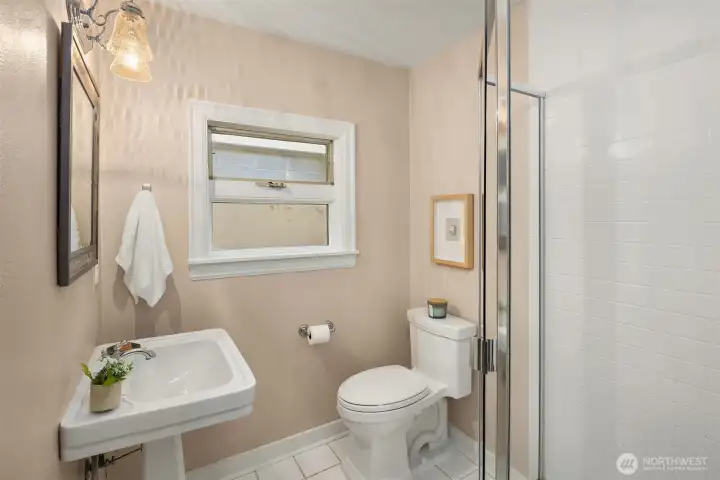 Lower level three-quarter bathroom