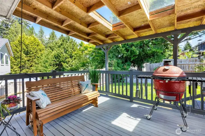 Covered Pack patio with skylights.