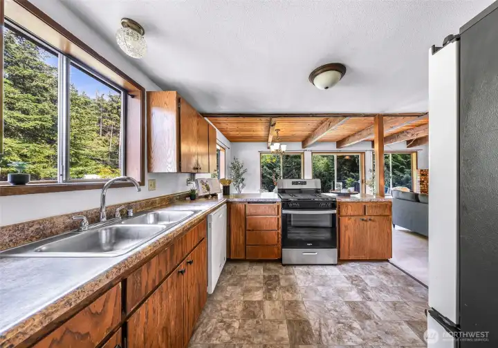 Kitchen with large window