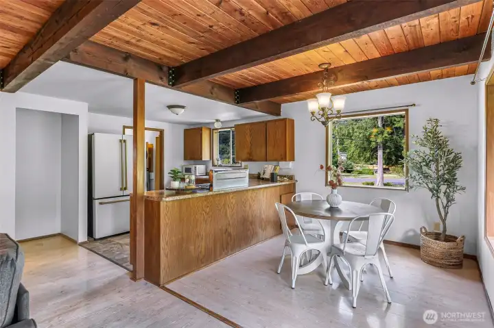 Dining Room with custom wood ceilings