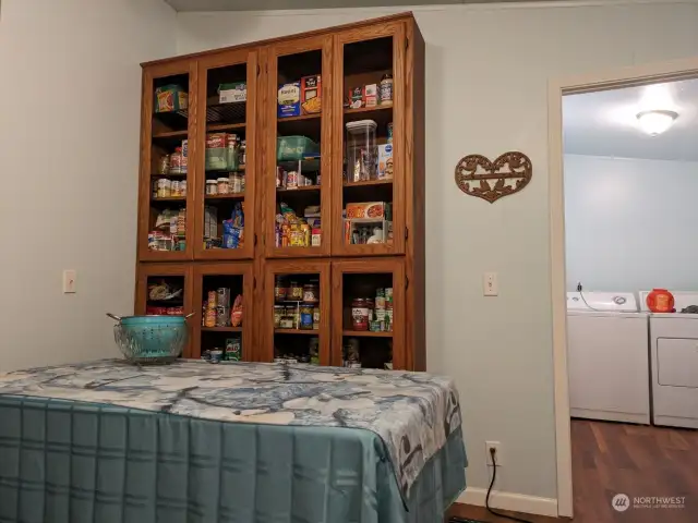 PANTRY. $2500 Custom built solid oak pantry 8 ft tall fits beautifully in vaulted ceiling. Stocks enough food for several weeks so you don't have to make lots of trips to town. Especially comforting in winter season. Have everything at your fingertips.