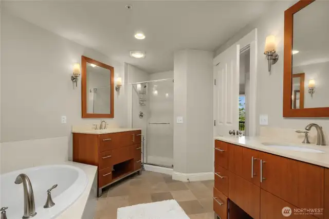 Primary bathroom with separate shower and tub.