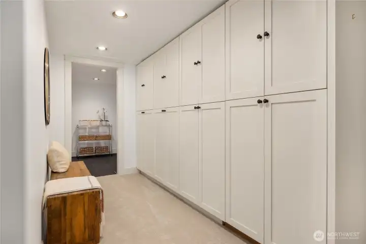 Now, we are in the basement.  Look at all that great storage (the shelves are really deep as well!). Perfecct for holiday decor, school supplies etc.  The room with the steel shelving is also essentially a storage room.  You could fill it with stainless shelving and have this be where all your Costco goods live.