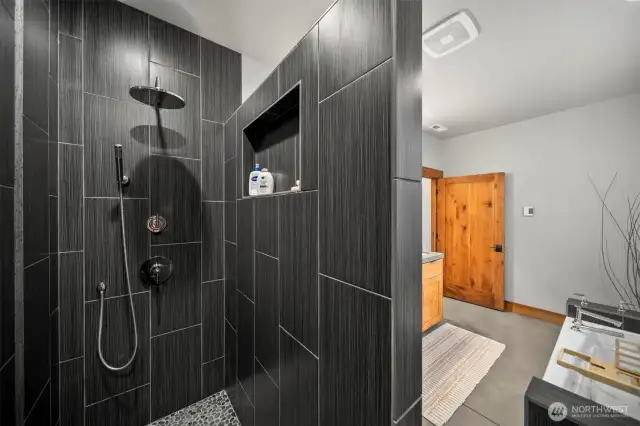 Walk-in, tile shower