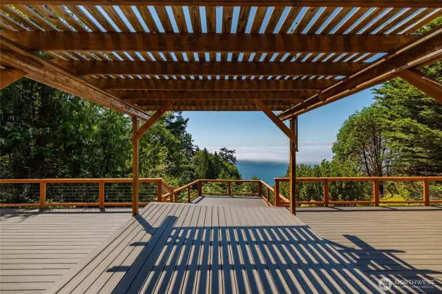 Gorgeous new deck and beautiful views to the West of Burrow's Bay.