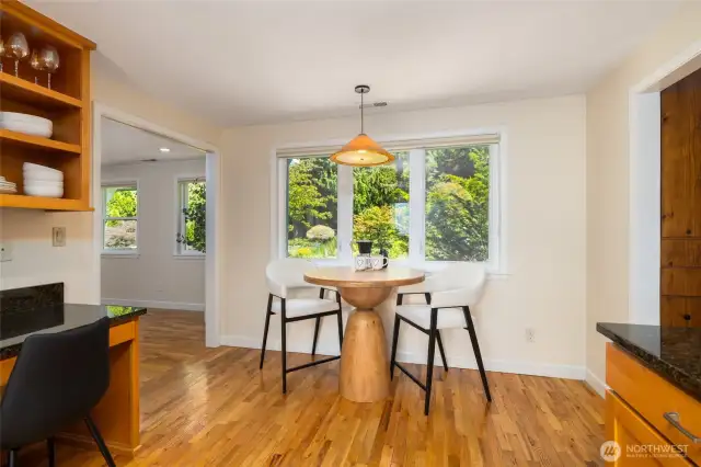 Cute eating area in the kitchen for menu planning, coffee, or snacking.