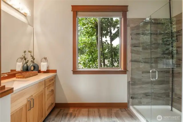 Spacious walk-in shower.