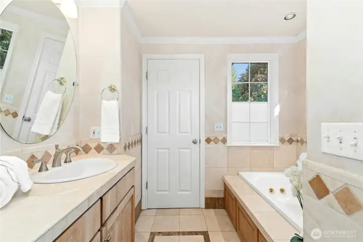 Another view of the primary bathroom, a relaxing retreat in this Kirkland home.