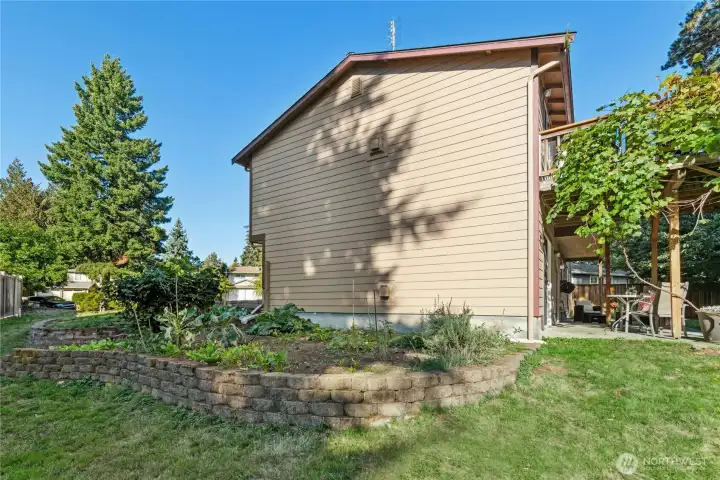 Huge established garden in side yard. Enjoy freshly picked raspberries in summer, grow your own pumpkins in fall,  this garden has plenty of space for all your green thumb desires!