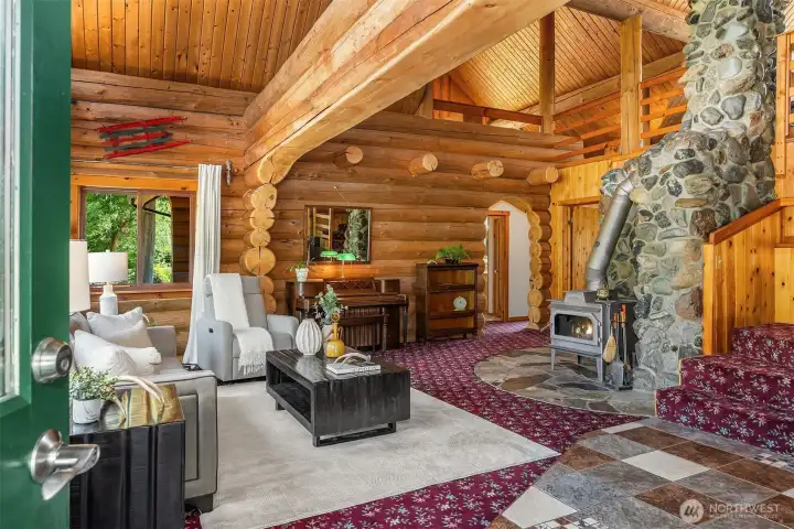 Stunning Log Home with Vaulted Ceilings & Custom River Rock Fireplace